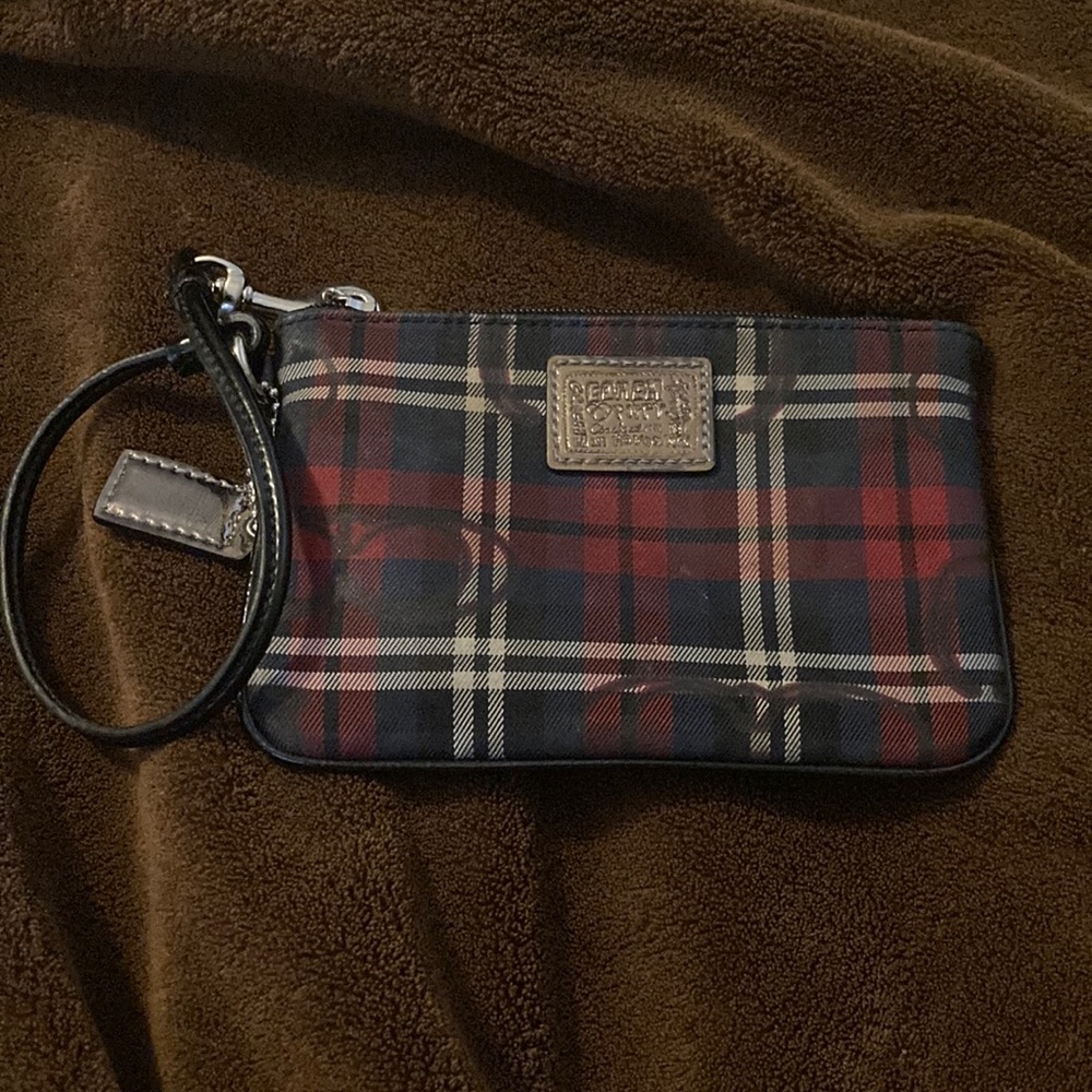 Coach Plaid Wristlet, Navy & Red